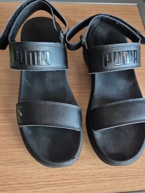 Puma Black Leather Strap Sandals